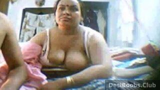 Pressing big desi boobs of landlady