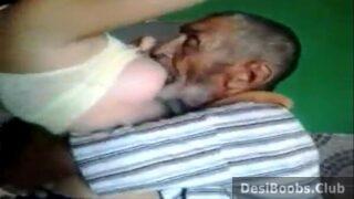 Old man sucking desi boobs of bhabhi